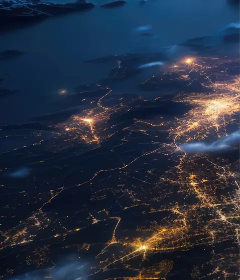 Zdjęcie miast nocą z kosmosu